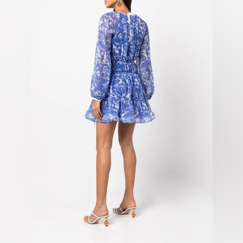 Jonathan Simkhai Blue Floral Harlow Tiered Long-Sleeve Mini Dress - Picture 4 of 6